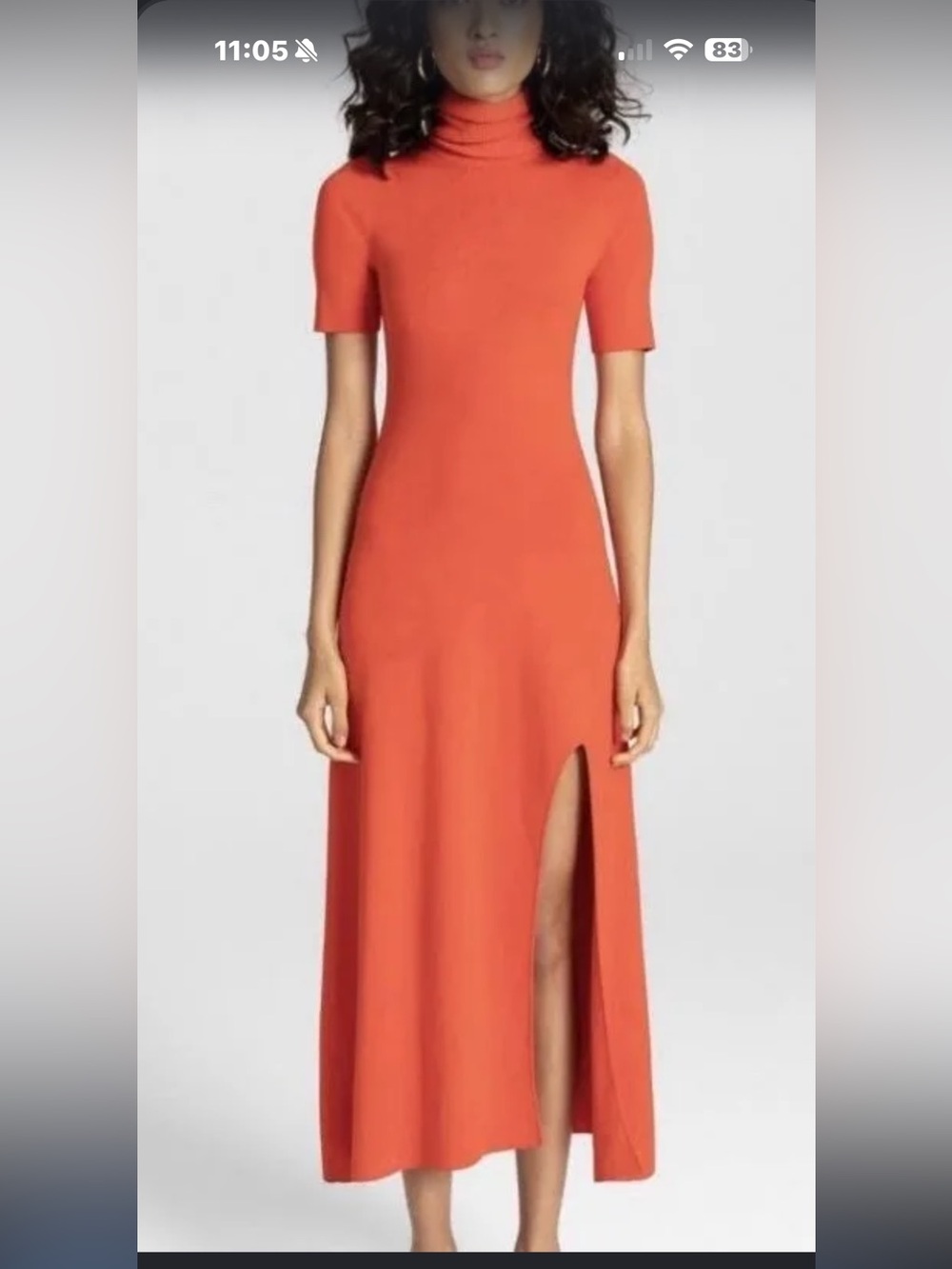 A.L.C. Coral-Orange Short-Sleeve Turtleneck Maxi Dress with Front Slit